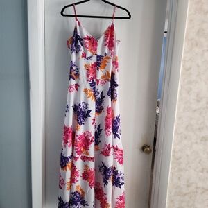 Bar III White Maxi Dress with Pink, Purple & Orange Floral Print